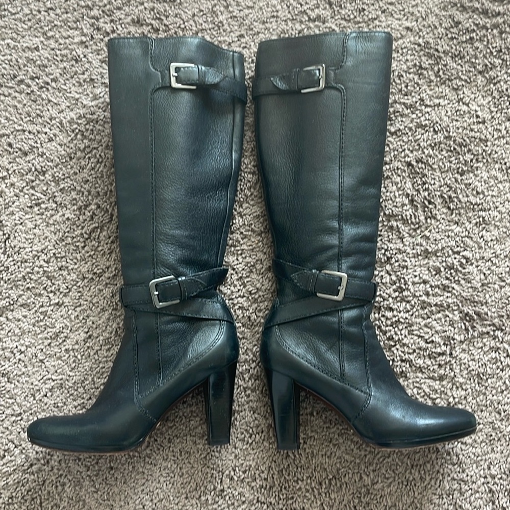 Cole Haan Nike Air Black Leather Tall Boots in a Sz 7.